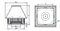 Teknik Çizim - 120 °C YATAY ATIŞLI HARİCİ MOTORLU ÇATI TİPİ FAN